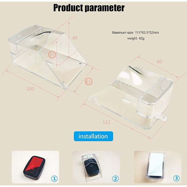 Transparent skyddande hölje för utomhusdörrklocka, vattentät, trådlös, väggmontering - 11 x 6 x 5 cm
