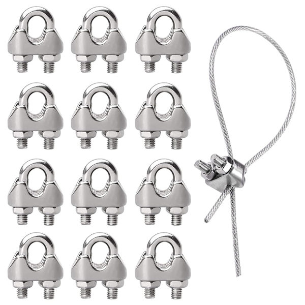 Wire Rope Clips, 12 stk. M3 Rustfrit Stål Kabelklemmer, U-Bolt Kabelklemme til Industri, Husholdning, Læsning og Lossing af Varer
