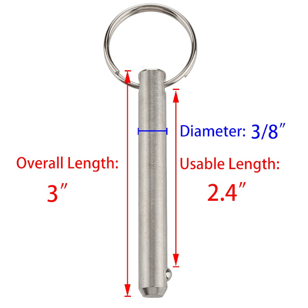 2 stk. lang quick release-stift, diameter 9,5 mm, arbejdslængde 61 mm, samlet