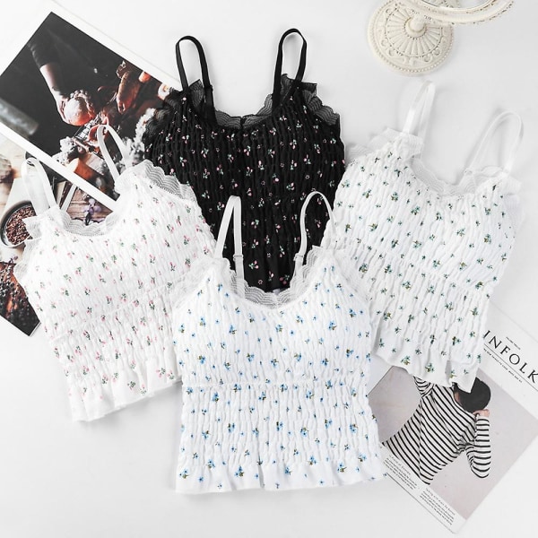 2 stk. Kvinners Sommer Trykt Ruffle Hem Bluse Ermeløs V-hals Topp, Tank C