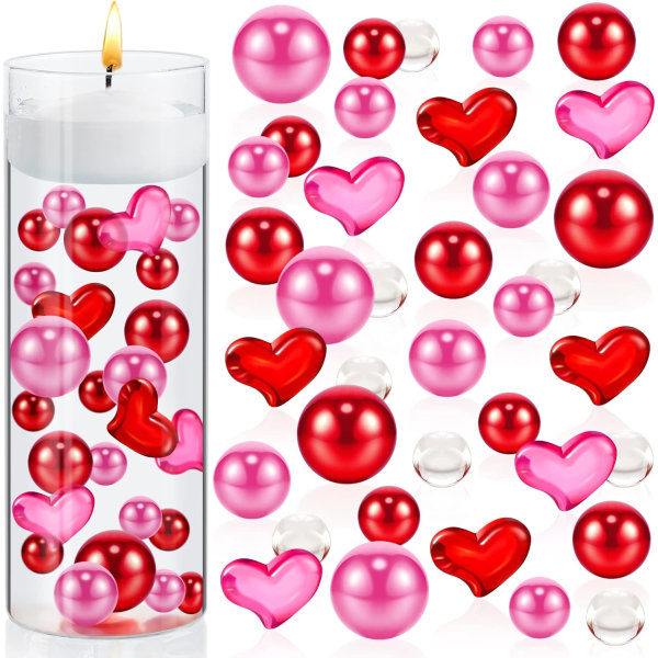 Red Pink Love Pearl Bead Vase Fillers Flytende perler for Centerpieces Vase
