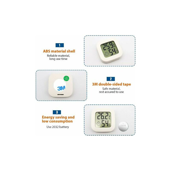 3 stk. Mini Digitalt Innendørs Termometer Hygrometer Fuktighet Temperatur LC