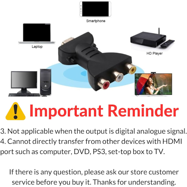 RCA til HDMI-adapter, HDMI til AV-adapter, HDMI til RGB for RCA-komponentkonverter 1080P lyd- og videokoblingsadapter