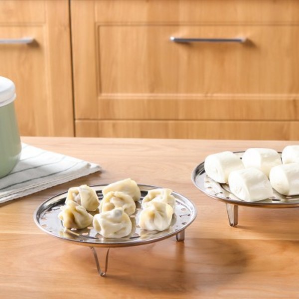 9,5 tommer rustfrit stål dampkogningsstativ, rund dampkogningsholder bakkehylde tilbehør til madlavning med stativ til dåse dampet fyldt bolle dumplings grøntsager fisk 2 stk.