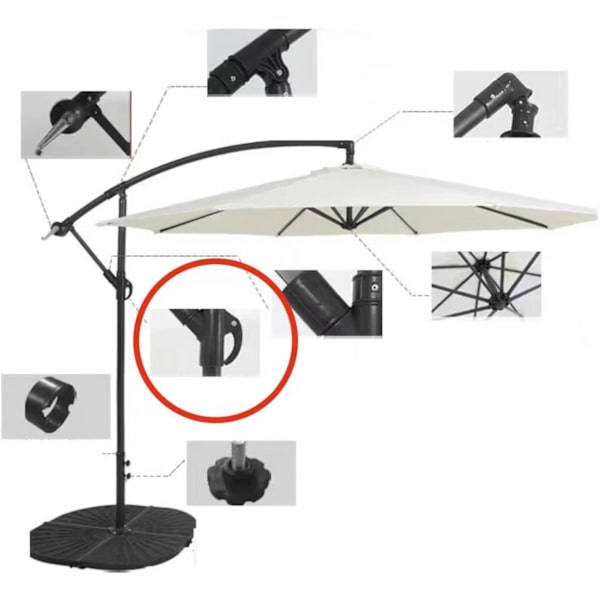 Offset Parasol Tilbehør Reservedeler for Sveiv Håndtak Parasol Holder Deler Sett, Sveiv