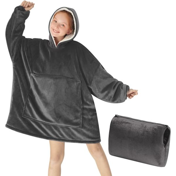Bærbart tæppe sweatshirt til børn, Oversized tæppe hættetrøje med Sherpa til