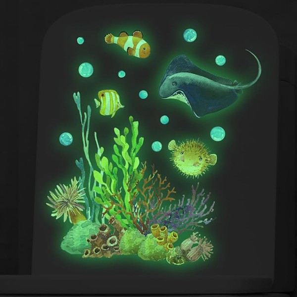 Luminous Toalettstol Väggdekal Akvarium Under Vatten Världen Fisk Badrum Dekoration