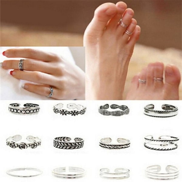 12-pack Boho Silver Rings / Rings - Justerbar Silver