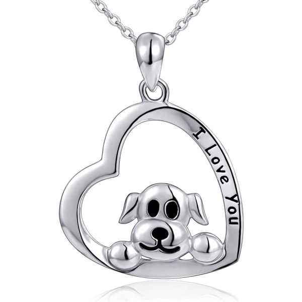 925 Sterling Silver Söt Djur Hjärta Hänge Halsband med Text Gravyr,