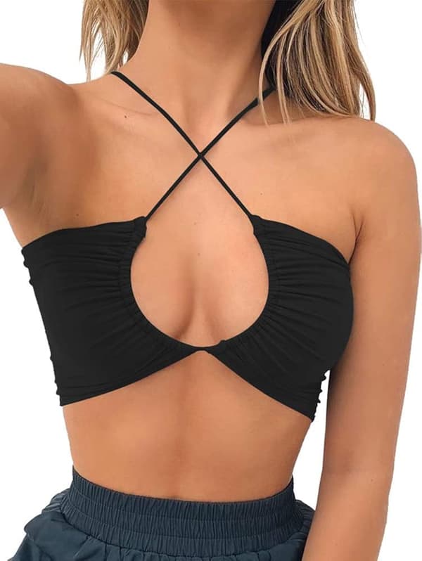2PCS Kvinners Sexy Kryss Stropp Suspender Basic Sløyfe Crop svart+Flougrønn L