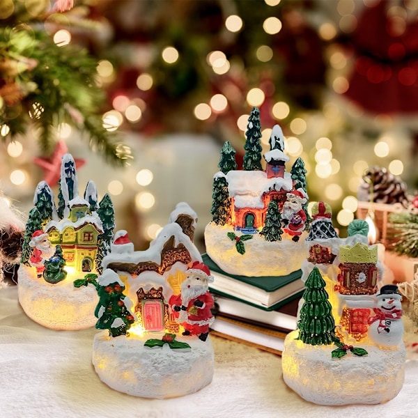 Julelandsby, Julepynt Innendørs Hus, Amerikansk Julepynt, Lysende Julehus, Julepynt Miniatyr Scene