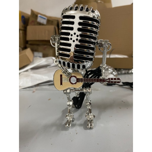 Skrivbordslampa, handgjord vintage mikrofon gitarr robot bordslampa LED