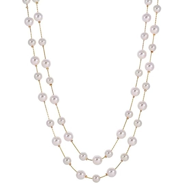 Long Double Strand Faux Pearl Statement Cocktail Party Halsband