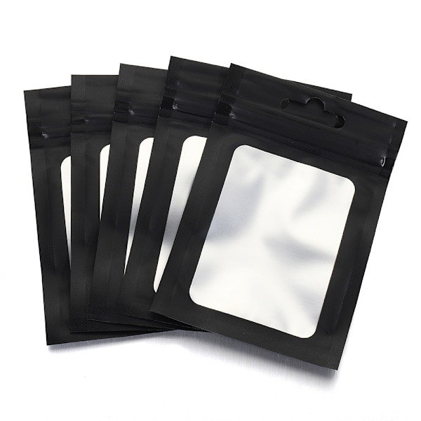 Pack of 50 Resealable Aluminum Foil Bags with Hanging Hole 6 x 10 cm, Black