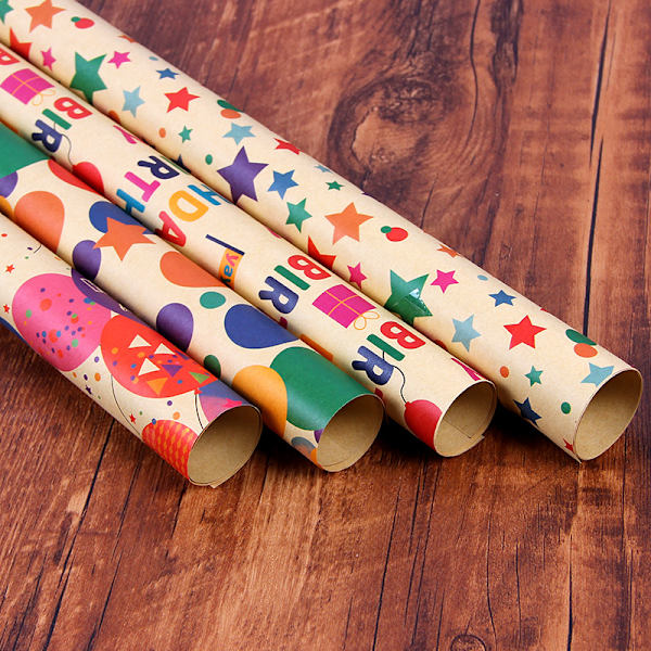 Födelsedagspresentpapper, Eco Kraft Presentpapper för Män Kvinnor Flicka Pojke, Naturligt Födelsedagspapper med Blandat Brunt och Färgat Mönster, Födelsedagspresentinslagning