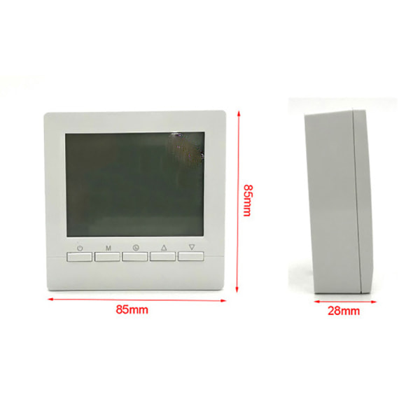 Elektrisk varme termostat, manuell knapp 16A, negativ display, hvit cha