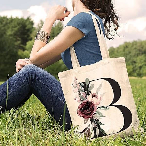 Blomster Tote til brudepiger - Initial Tote Bag Brudegave Håndtaske