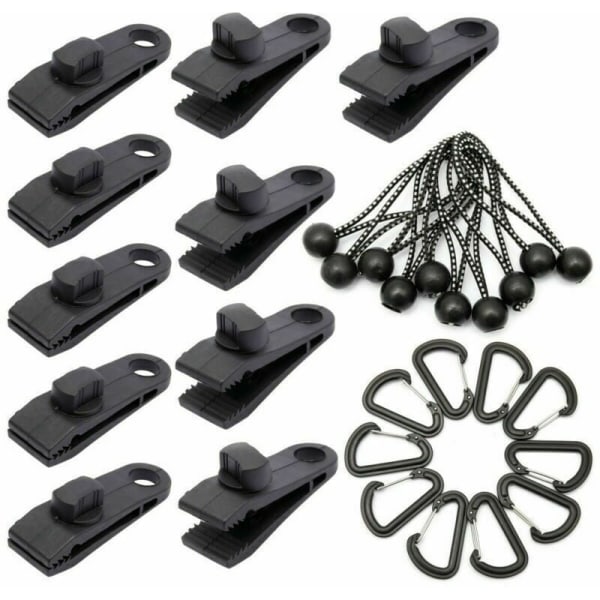 10-pack presenningklämmor utomhus presenninghållare med remspännare bungee-sladd +