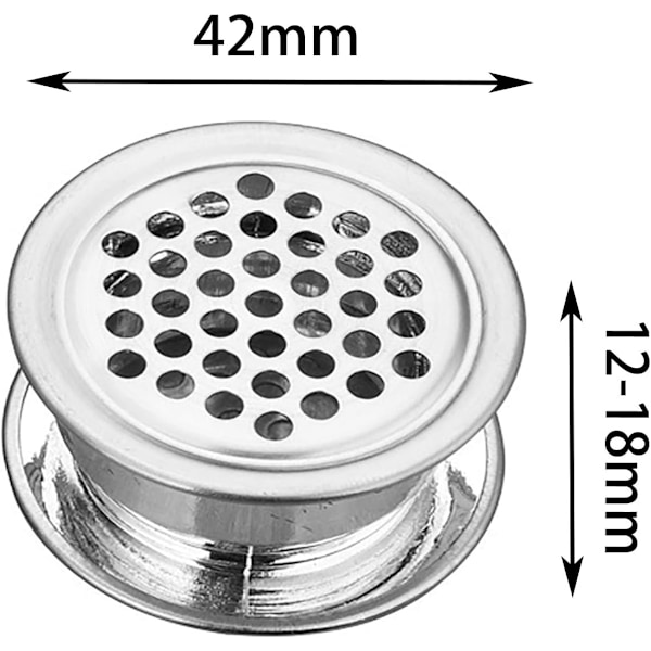 Rund ventilationsgitter i rustfrit stål, 10 stk. til skab, skab, udsugning