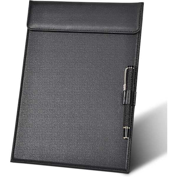 A4 PU Læder Klipsbord, A4 Læder Dokument Holder Menu Tegnebræt med Magnetisk Klips og Penholder til Konferencemappe Kontor Klasseværelse Resta