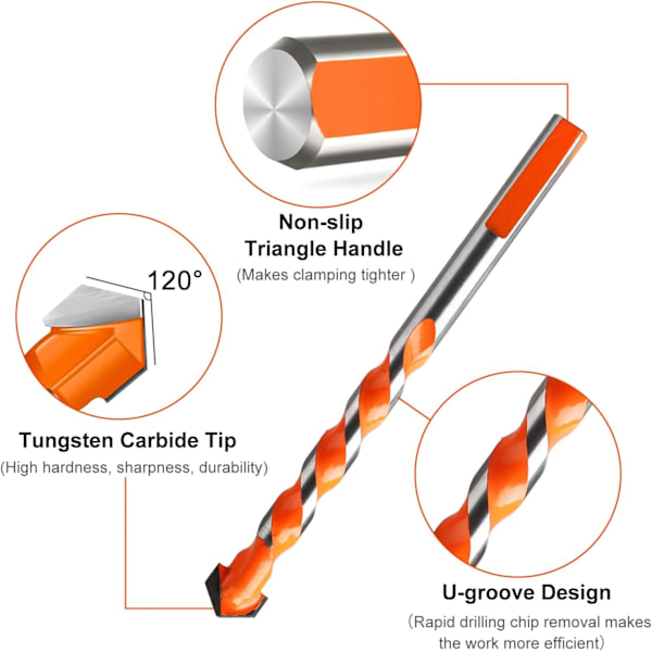 Tungsten Carbide Murværksbor, Multi-Material Trekantet Metalbor til Fliser Beton Mursten Glas Plastik Marmor Spejl Træ Diamant