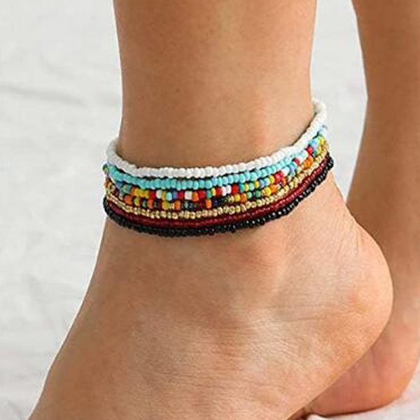 Boho käsintehdyt helmi monitasoiset naisten nilkkaketjut värikkäät naiset nilkka rannekorut helmillä