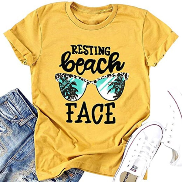 Resting Beach Face T-skjorte Kvinner Morsomme Leopard Solbriller Grafiske T-skjorter Topp