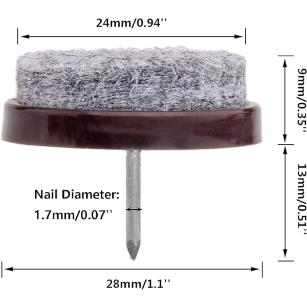50 st runda tunga möbeltassar i filt, golvskydd för hårda trägolv för stolar, bord, skrivbord, byråer, soffor, fåtöljer, 28 mm, bruna