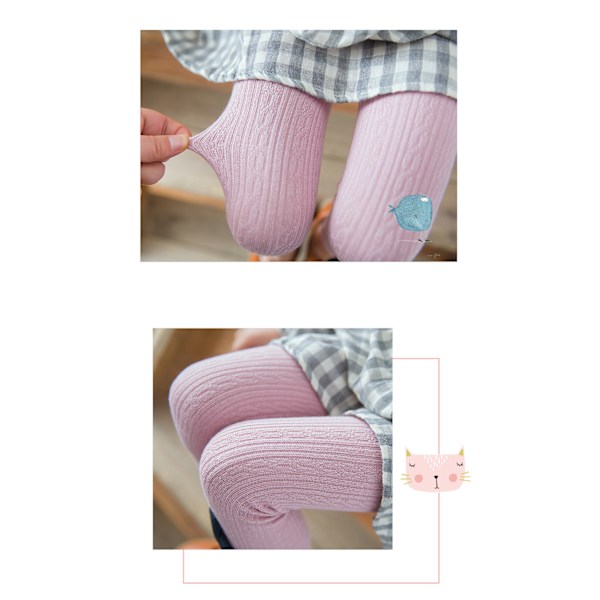 Tyttöjen Legging-housut Kissa Neuloa Jalattomia Vauva Taapero Sukkahousut 1-8 Vuotta pinkki