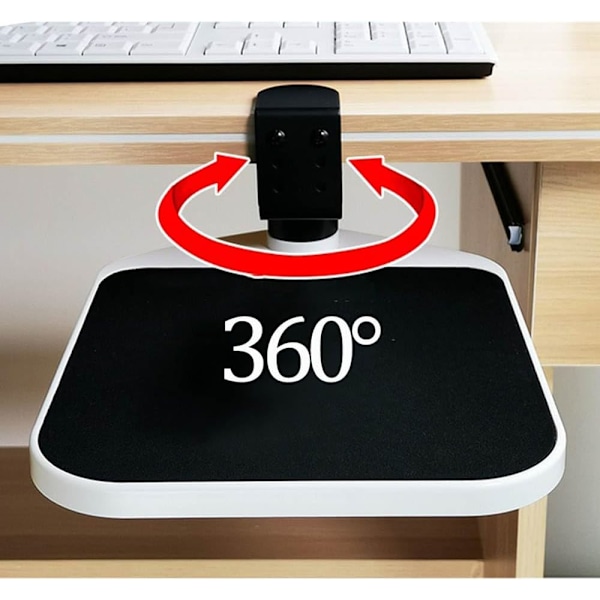 Musplattform med klämma - 360° roterande ergonomisk musmatta - Justerbar ergonomisk handledsstöd under skrivbordet - för hemmakontoret