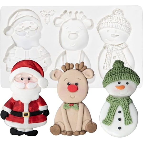 Silikonform för julgodis 3D ren/tomte/snögubbe formad fondan