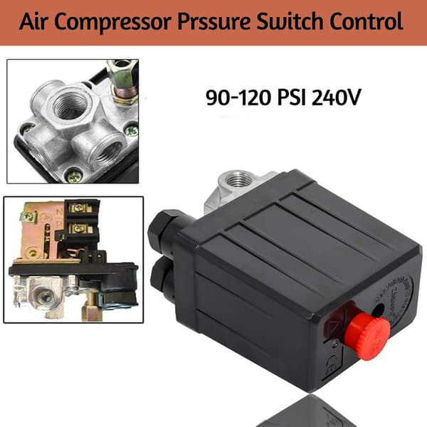 Central Pneumatic Luftkompressor Regulator Kontrolventil Tryk Switch 90 – 120 PSI 240V