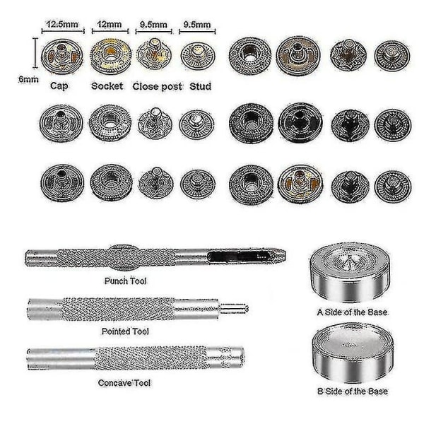 120 sæt metal fire knapper værktøjssæt jeans tasker ren kobber knap