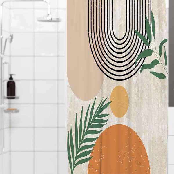 Abstrakt duschdraperi set med krokar Boho Arch Sun Beige Modern