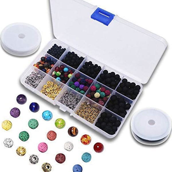 500 stk Lava Perler Kit, Lava Stone Rock Beads Chakra Beads Spacers Beads Wi