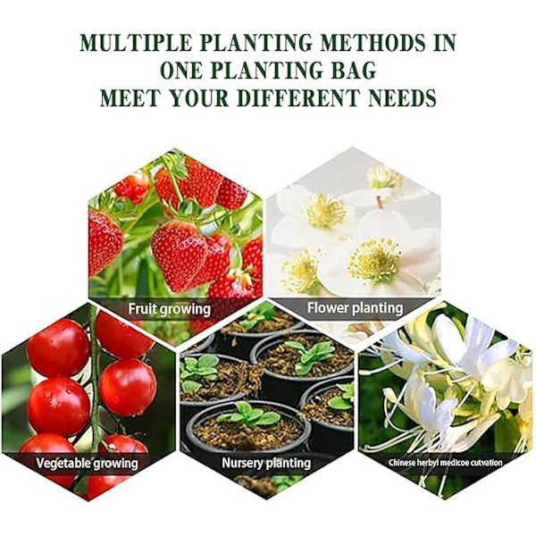 Jordgubbspåse för plantering, 3 st hängande jordgubbsodlingspåsar, planteringsväska med 8 hål, grönsaksträdgårdsväska, återanvändbar för jordgubbar, grönsaker