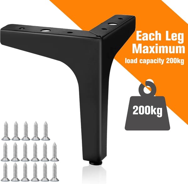 Sæt med 4 sorte møbelben 13 cm trekant metal møbelben, DIY (sort