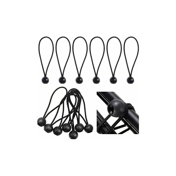 20 stk. elastiske bungee-snore til presenninger, telte, camping, presenninger, plakater, 15 cm, sort