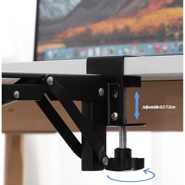 Skrivebordsforlængerklemme (Bord Medfølger Ikke) til Foldbar Tastaturbakke Håndledsstøtte Computerholder Sort