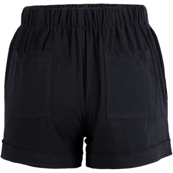 Kvinners komfortable shorts med snøring i midjen, elastisk linning og lommer, svart, L