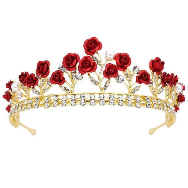 rød Rose Tiara krone til kvinder piger, metal dronning kronprinsesse Diadem wit