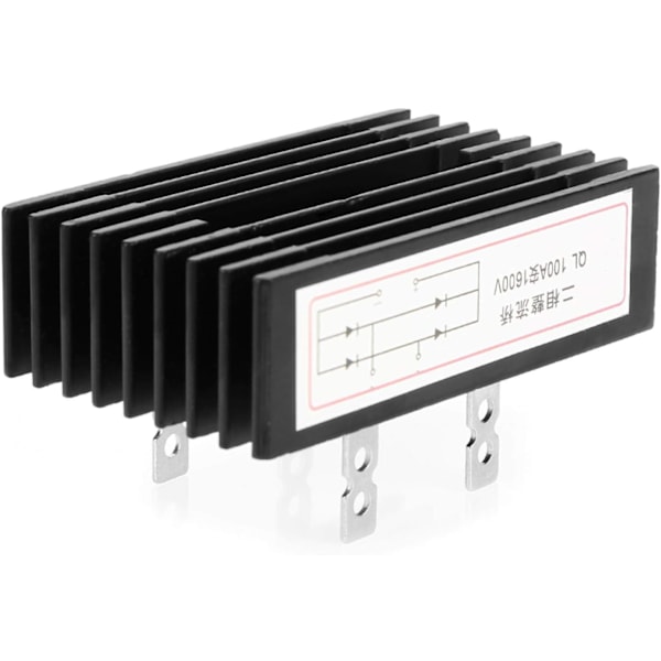 Brodiodebro, 1 stk 100A Amp 1600V Spænding 2-Fase Diode Høj Effekt Brodiode Sort på Plade Batterilader