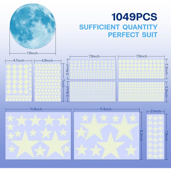 Luminous Stars Ceiling, 1049 Wall Stickers, Indeholder Moon and Stars Decorat