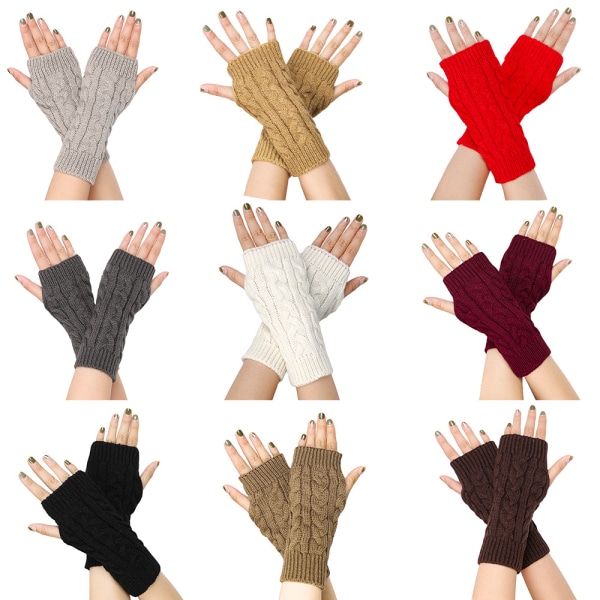 Women's Ribbed Wrist Arm Warmers Stretchy Cable Knitted Fingerles