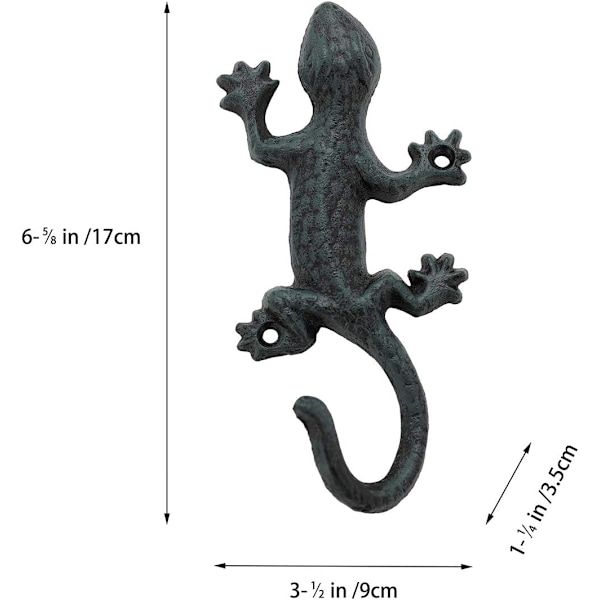 Gecko vægmonteret knagerække, jernknager, vintage kraftig design vægkrog - 3 stk., 15 cm