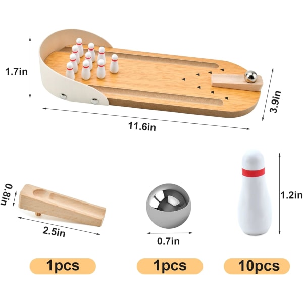 Mini Bowlingspel Set, Trä Mini Bowling Set för Hemma Kontor Skrivbord Leksaker Stressavlastning Prylar, Gåvor till Män Kvinnor Tonåringar Medarbetare