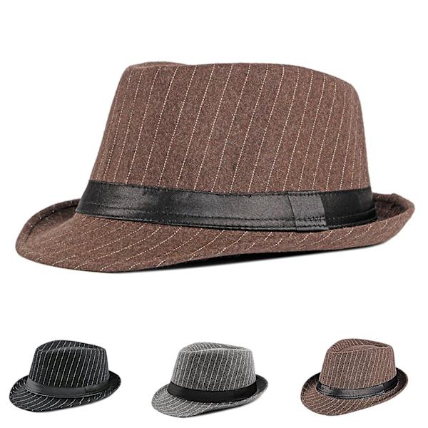 Jazz Cap Bred Brim Klassisk Stribet Design Fedora Hat