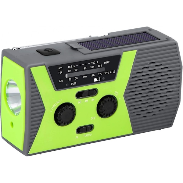 Bärbar solradio, handvevad självdriven AM/FM/NOAA-radio, 3-LED-ficklampa