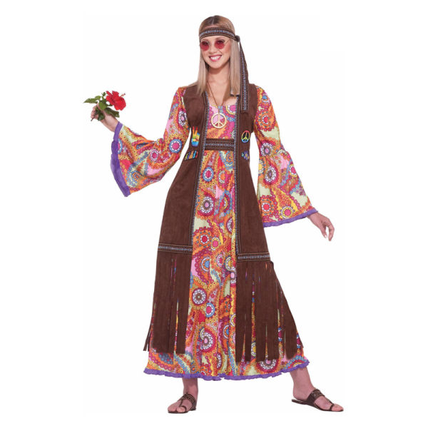 Hippie-kostume Hippie-tilbehørssæt til kvinder, briller Vest Bohemian-kjole Nec