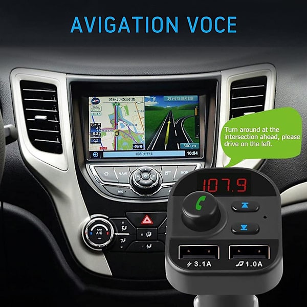 Auton Bluetooth Fm -lähetin, langaton mp3-soitin, jossa on kaksi USB-porttia, tukee Tf-korttia/usb-muistitikkua